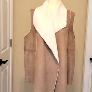 Susina, 2x, Brown, faux suede sheepskin shearling woman's vest
